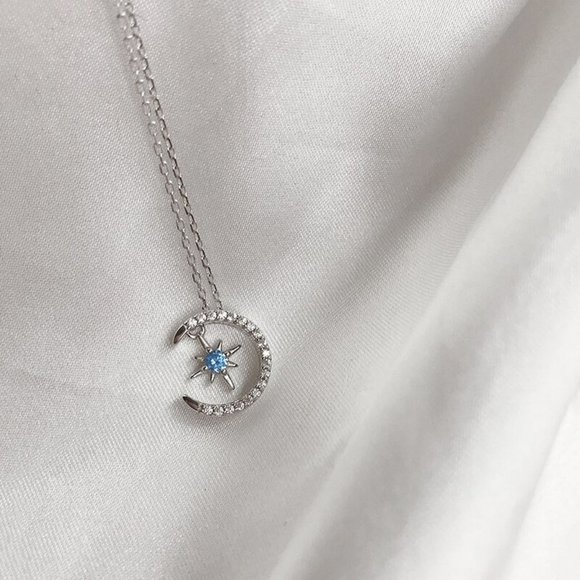 *925 Sterling Silver Diamond Moon Star Necklace P - Picture 4 of 9